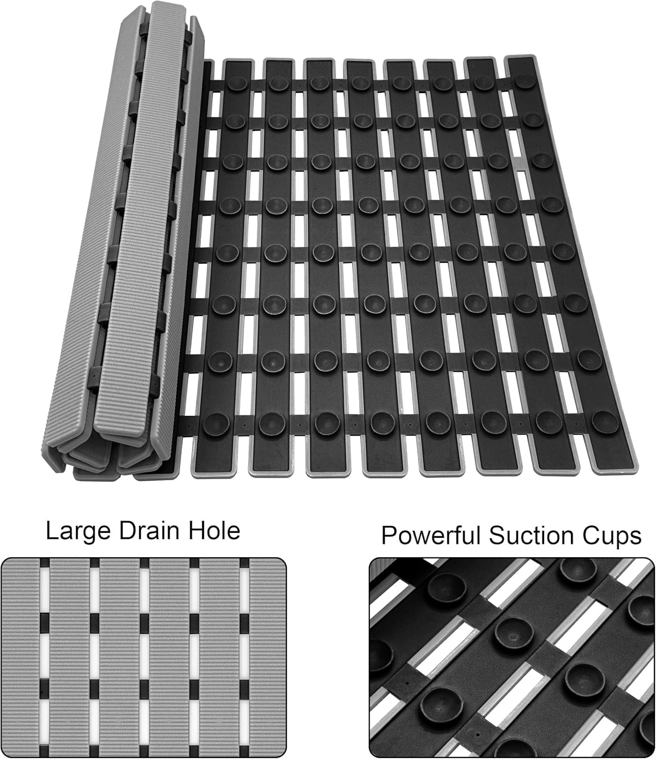 Non-Slip Bathtub Mat 27.5"x15.7" — TPE Strong Suction Cups, DIY Cutting, Quick Drain & Fast Dry, Mold Resistant Shower Mat for Tub and Bathroom