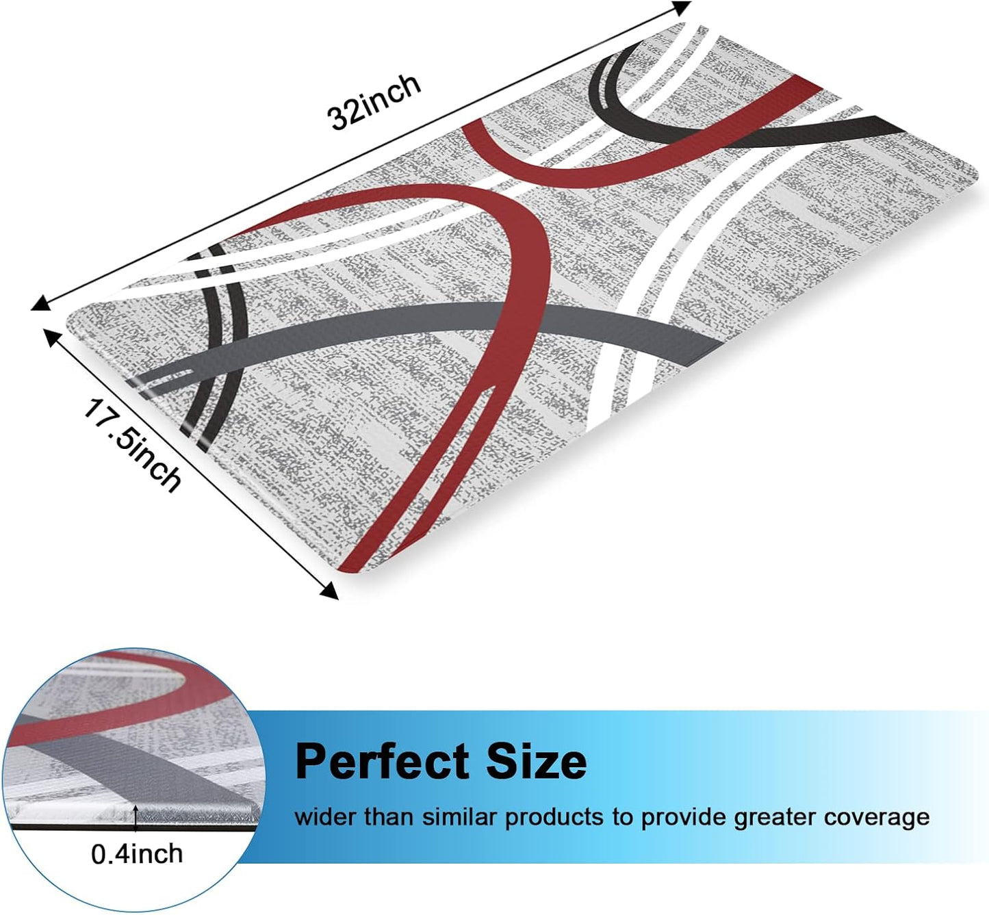 Anti-Fatigue Floor Mat 17.5"x32" Rectangular — 0.4" Thick Modern Abstract Line Design, Waterproof & Oil-Resistant Non-Slip Rug for Kitchen, Bathroom, Hallway
