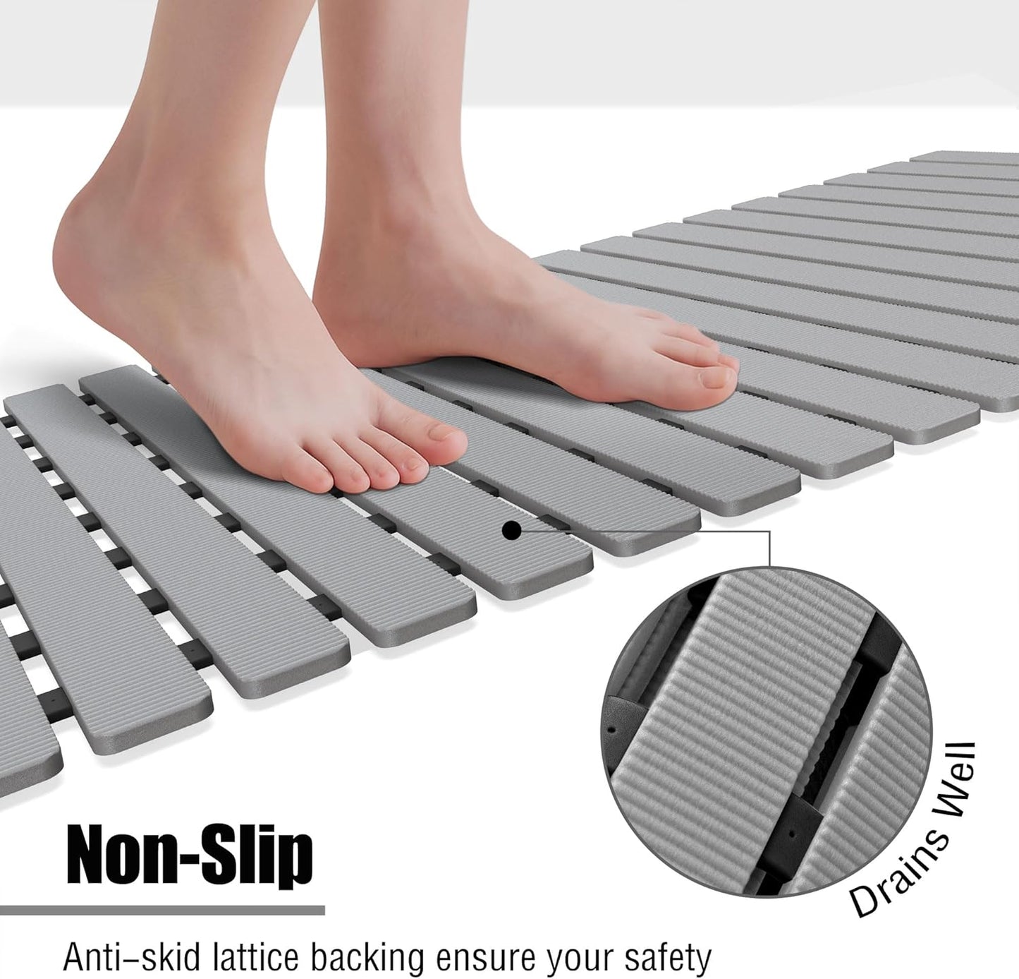 Non-Slip Bathtub Mat 27.5"x15.7" — TPE Strong Suction Cups, DIY Cutting, Quick Drain & Fast Dry, Mold Resistant Shower Mat for Tub and Bathroom