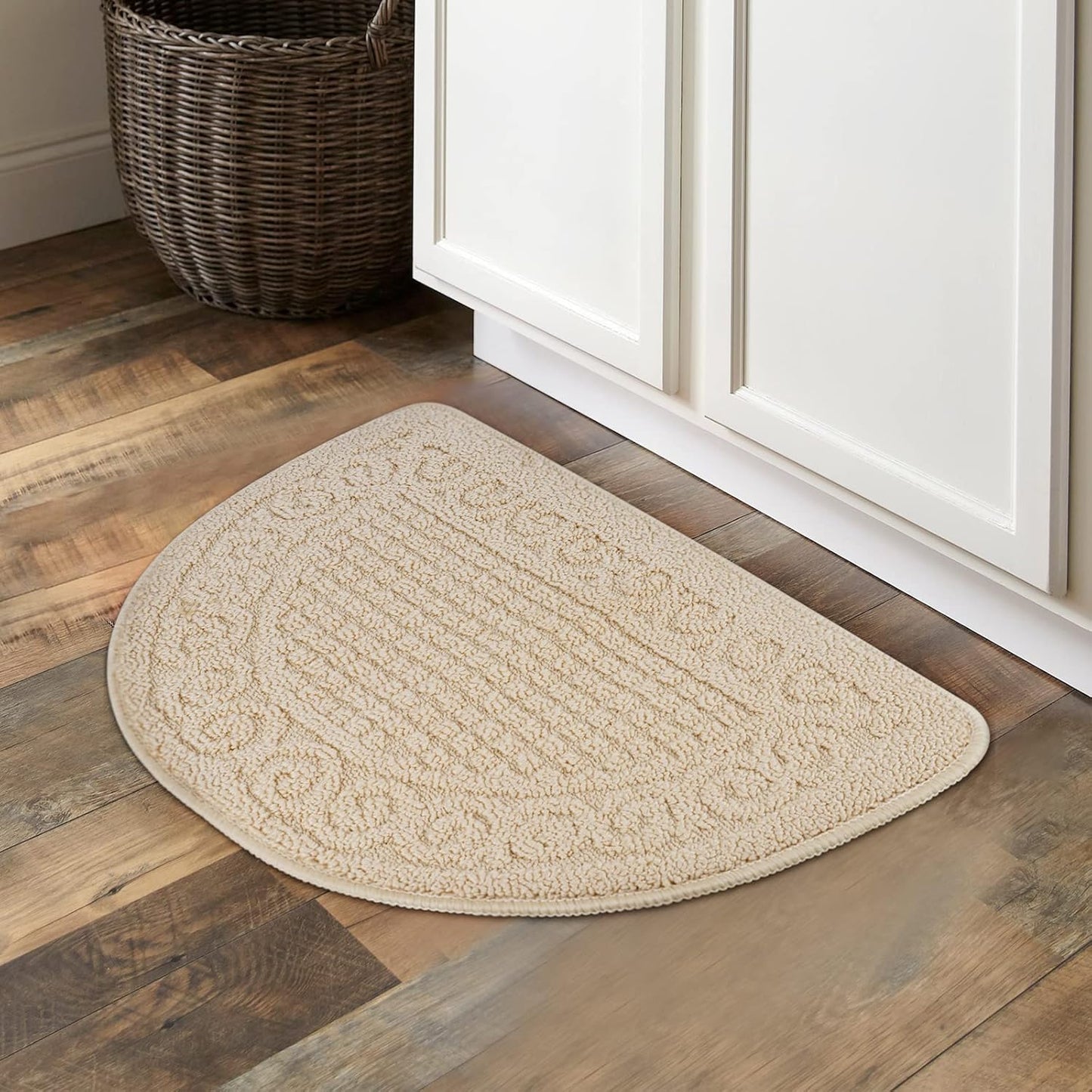 Half Round Non-Slip Floor Mat 24.8"x15.7" — 0.2" Thick, Absorbent Quick-Dry Durable Rug for Entryway, Bathroom, Kitchen, Balcony