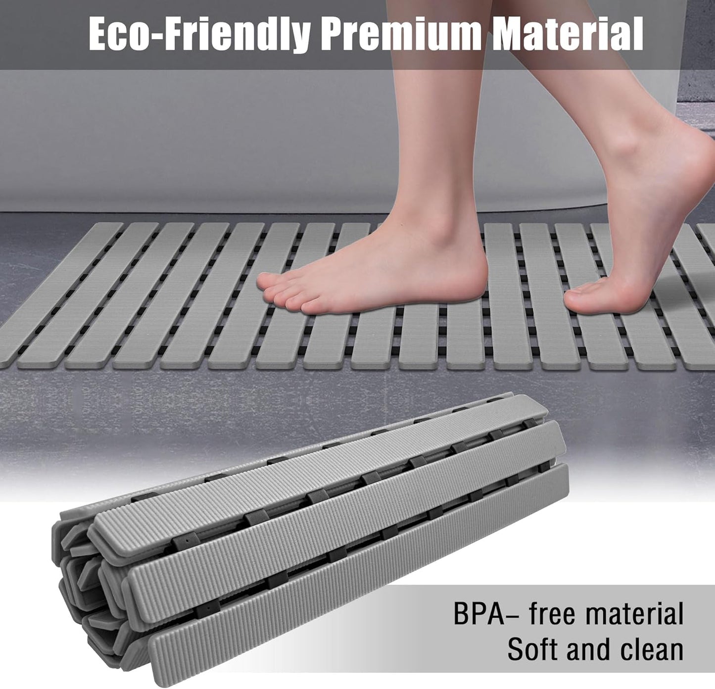 Non-Slip Bathtub Mat 27.5"x15.7" — TPE Strong Suction Cups, DIY Cutting, Quick Drain & Fast Dry, Mold Resistant Shower Mat for Tub and Bathroom