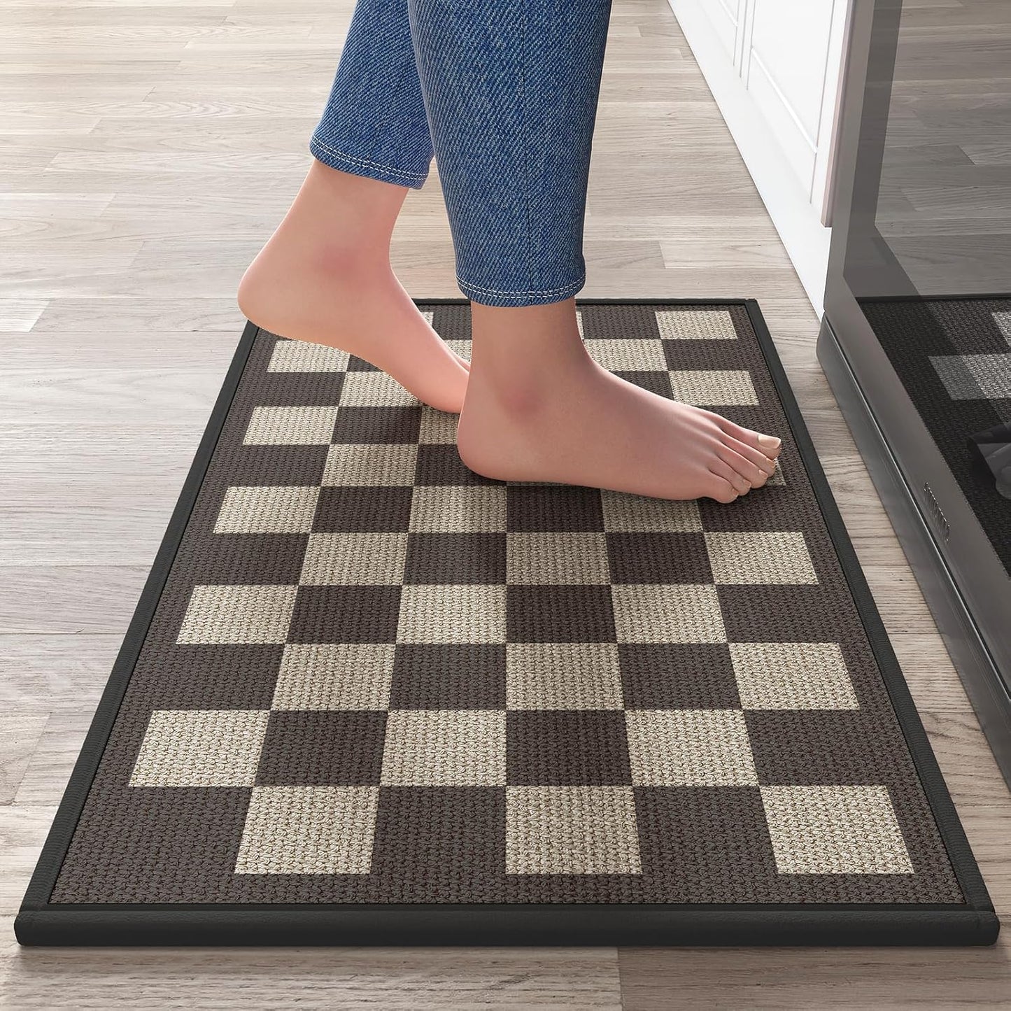 Checkered Non-Slip Floor Mat 17"x30" — Waterproof, Oil-Resistant, Quick-Dry & Easy to Clean Rectangular Rug for Kitchen, Entryway, Bathroom
