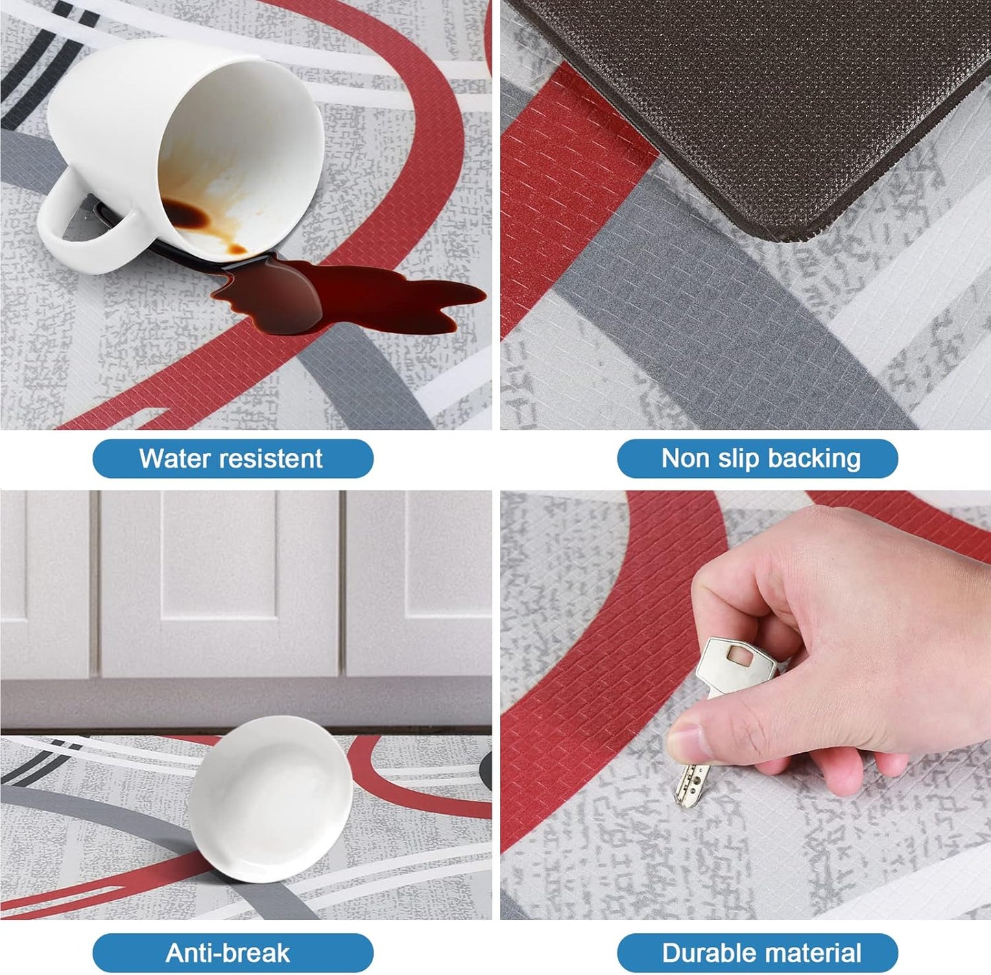 Anti-Fatigue Floor Mat 17.5"x32" Rectangular — 0.4" Thick Modern Abstract Line Design, Waterproof & Oil-Resistant Non-Slip Rug for Kitchen, Bathroom, Hallway