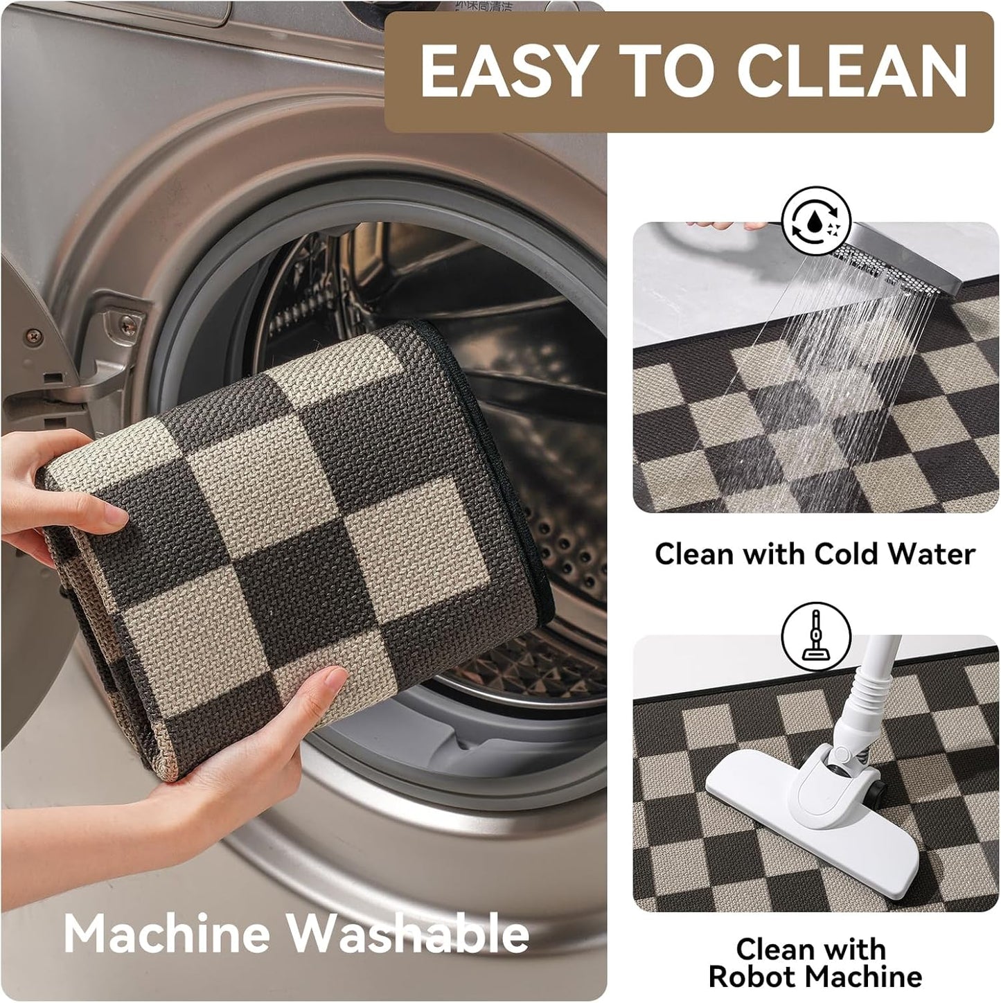 Checkered Non-Slip Floor Mat 17"x30" — Waterproof, Oil-Resistant, Quick-Dry & Easy to Clean Rectangular Rug for Kitchen, Entryway, Bathroom