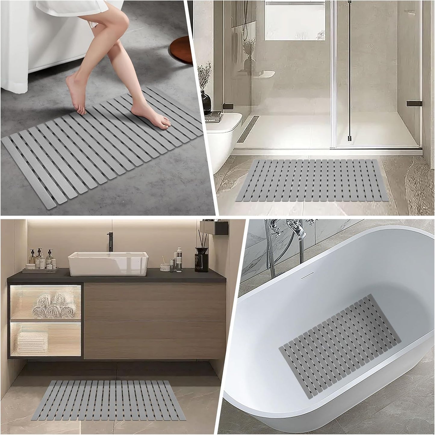 Non-Slip Bathtub Mat 27.5"x15.7" — TPE Strong Suction Cups, DIY Cutting, Quick Drain & Fast Dry, Mold Resistant Shower Mat for Tub and Bathroom