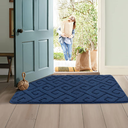 Non-Slip Absorbent Door Mat 1'8" x 2'8" Rectangular — Soft Blue Geometric Pattern Entryway Rug, Quick-Dry & Durable for Indoor/Outdoor Use