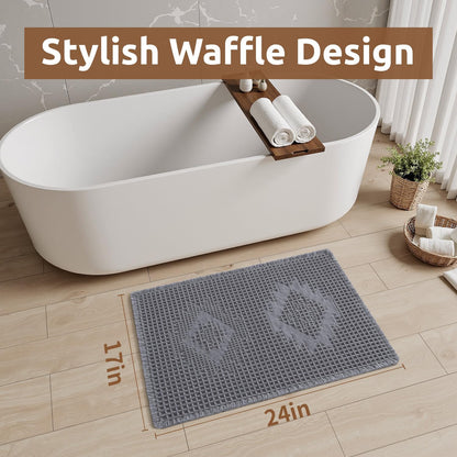 Waffle Design Bath Mat 17"x24" — Soft Absorbent Quick-Dry Non-Slip Rug, Comfortable & Easy to Clean Multi-Purpose Carpet