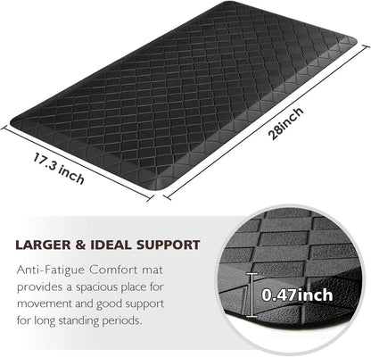 Black Anti-Fatigue Comfort Kitchen Mat 17.3"x28" Thick Cushioned Non-Slip Floor Rug for Kitchen, Office, Laundry Room