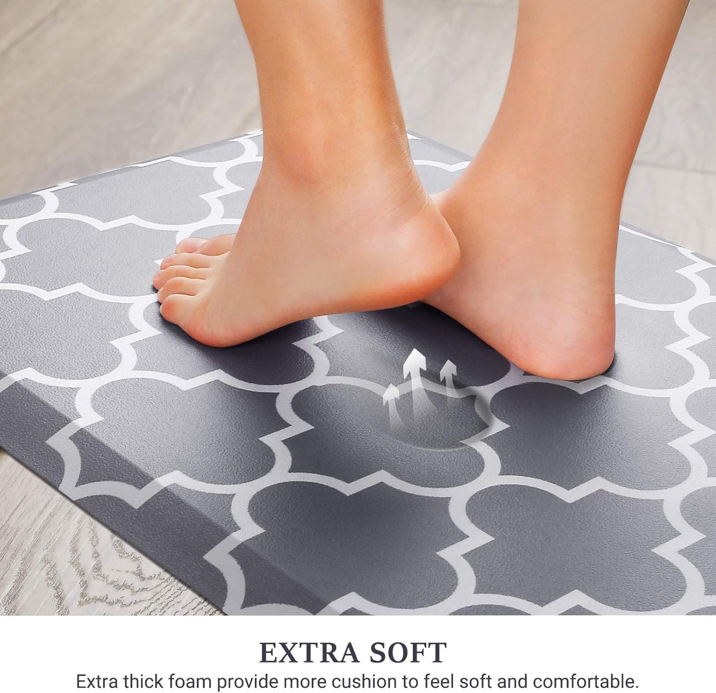 Grey Geometric Anti-Fatigue Kitchen Mat Non-Slip Cushioned Comfort Rug 28×17.3 Inch