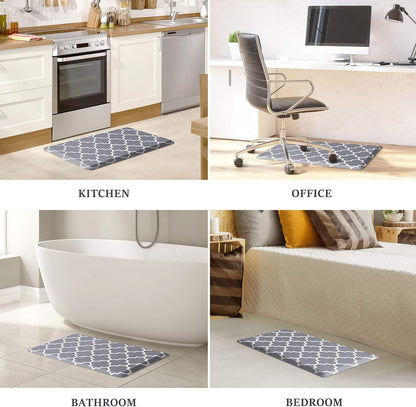 Grey Geometric Anti-Fatigue Kitchen Mat Non-Slip Cushioned Comfort Rug 28×17.3 Inch