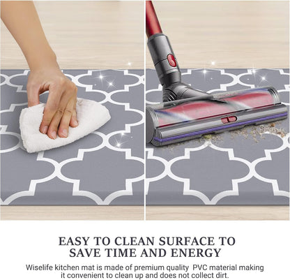 Grey Geometric Anti-Fatigue Kitchen Mat Non-Slip Cushioned Comfort Rug 28×17.3 Inch