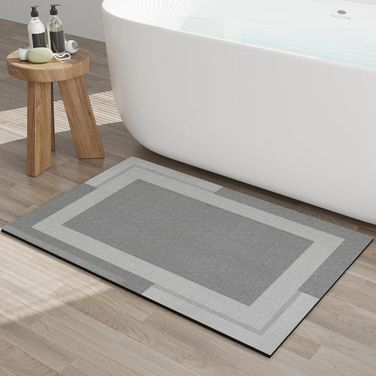 Gray Ultra-Thin Absorbent Non-Slip Bathroom Mat 16"x24" Quick Dry Floor Rug for Doorway, Shower, Balcony, Kitchen