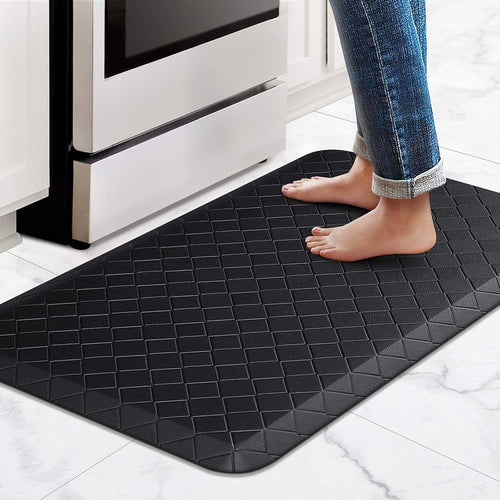 Black Anti-Fatigue Comfort Kitchen Mat 17.3"x28" Thick Cushioned Non-Slip Floor Rug for Kitchen, Office, Laundry Room