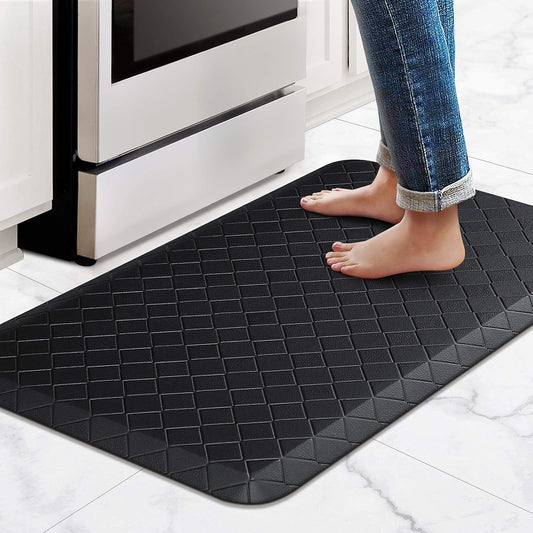 Black Anti-Fatigue Comfort Kitchen Mat 17.3"x28" Thick Cushioned Non-Slip Floor Rug for Kitchen, Office, Laundry Room