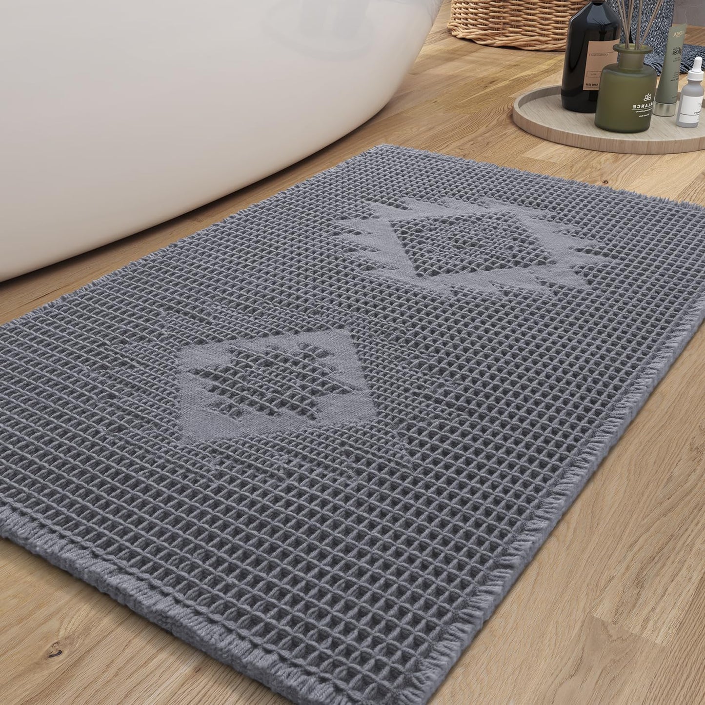 Waffle Design Bath Mat 17"x24" — Soft Absorbent Quick-Dry Non-Slip Rug, Comfortable & Easy to Clean Multi-Purpose Carpet