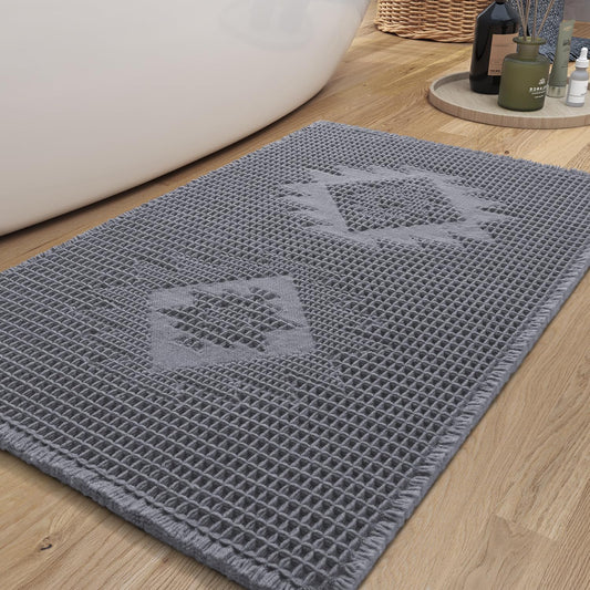 Waffle Design Bath Mat 17"x24" — Soft Absorbent Quick-Dry Non-Slip Rug, Comfortable & Easy to Clean Multi-Purpose Carpet