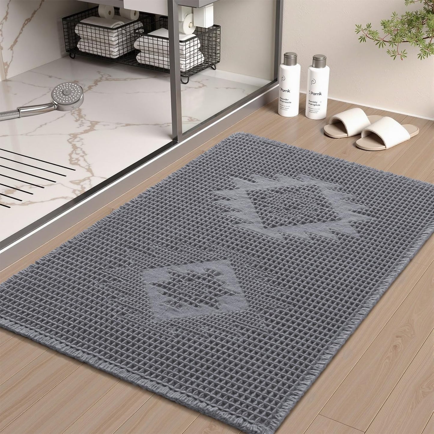 Waffle Design Bath Mat 17"x24" — Soft Absorbent Quick-Dry Non-Slip Rug, Comfortable & Easy to Clean Multi-Purpose Carpet