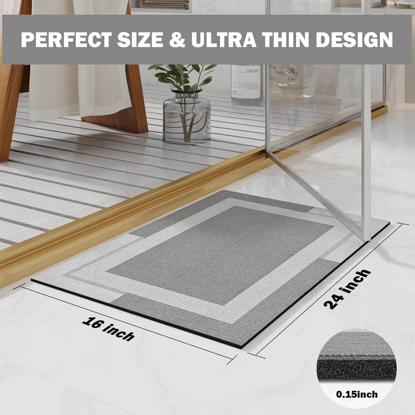 Gray Ultra-Thin Absorbent Non-Slip Bathroom Mat 16"x24" Quick Dry Floor Rug for Doorway, Shower, Balcony, Kitchen