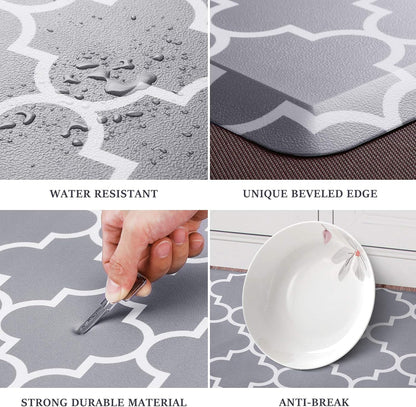 Grey Geometric Anti-Fatigue Kitchen Mat Non-Slip Cushioned Comfort Rug 28×17.3 Inch