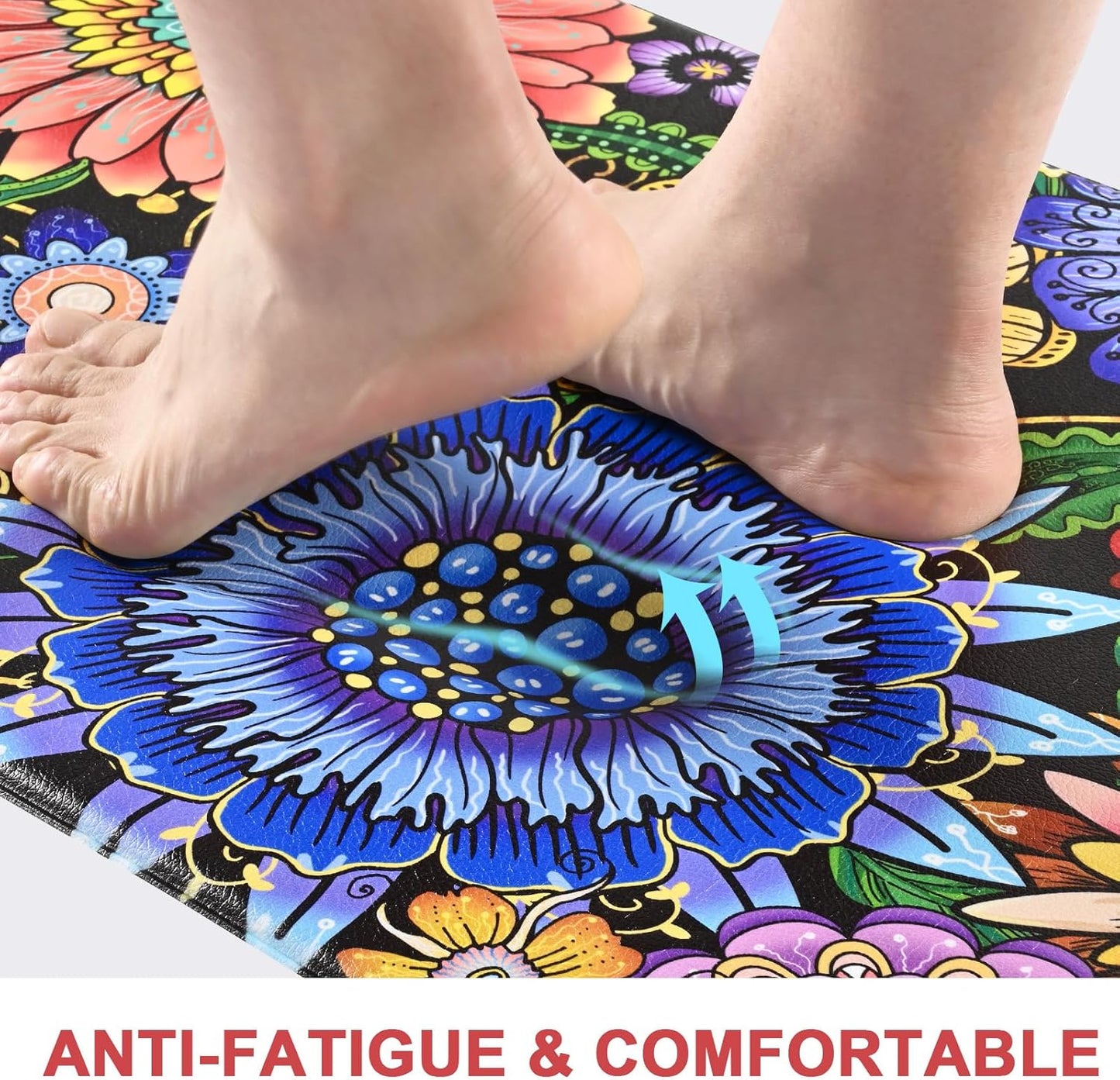 Colorful Floral Non-Slip Floor Mat 18"x30" — 0.4" Thick, Waterproof & Oil-Resistant, Quick-Dry, Soft & Durable Rug for Kitchen, Entryway, Bathroom, Balcony