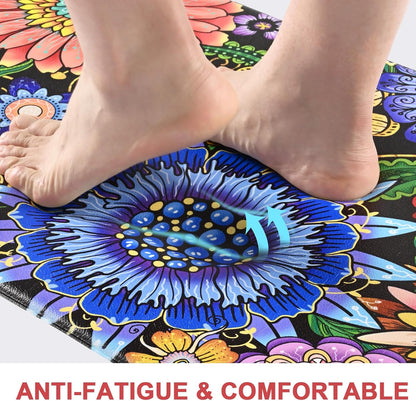 Colorful Floral Non-Slip Floor Mat 18"x30" — 0.4" Thick, Waterproof & Oil-Resistant, Quick-Dry, Soft & Durable Rug for Kitchen, Entryway, Bathroom, Balcony