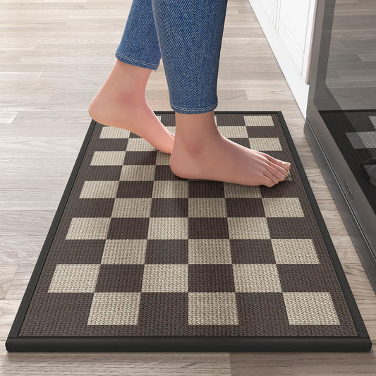 Checkered Non-Slip Floor Mat 17"x30" — Waterproof, Oil-Resistant, Quick-Dry & Easy to Clean Rectangular Rug for Kitchen, Entryway, Bathroom