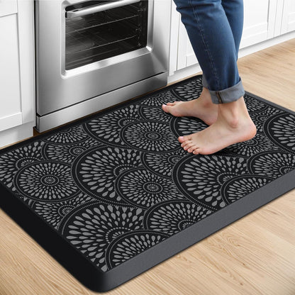 Anti-Fatigue Kitchen Mat — 17.3"x28" Rectangular, 0.47" Thick, Black Patterned Waterproof & Oil-Resistant Cushioned Rug for Kitchen, Office, Laundry Room