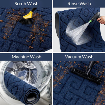 Non-Slip Absorbent Door Mat 1'8" x 2'8" Rectangular — Soft Blue Geometric Pattern Entryway Rug, Quick-Dry & Durable for Indoor/Outdoor Use