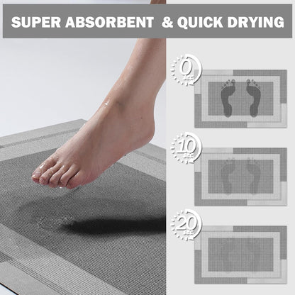 Gray Ultra-Thin Absorbent Non-Slip Bathroom Mat 16"x24" Quick Dry Floor Rug for Doorway, Shower, Balcony, Kitchen