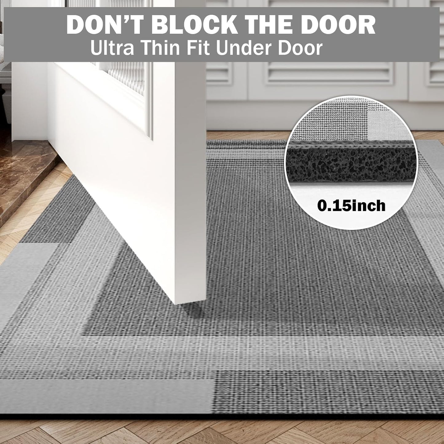 Gray Ultra-Thin Absorbent Non-Slip Bathroom Mat 16"x24" Quick Dry Floor Rug for Doorway, Shower, Balcony, Kitchen