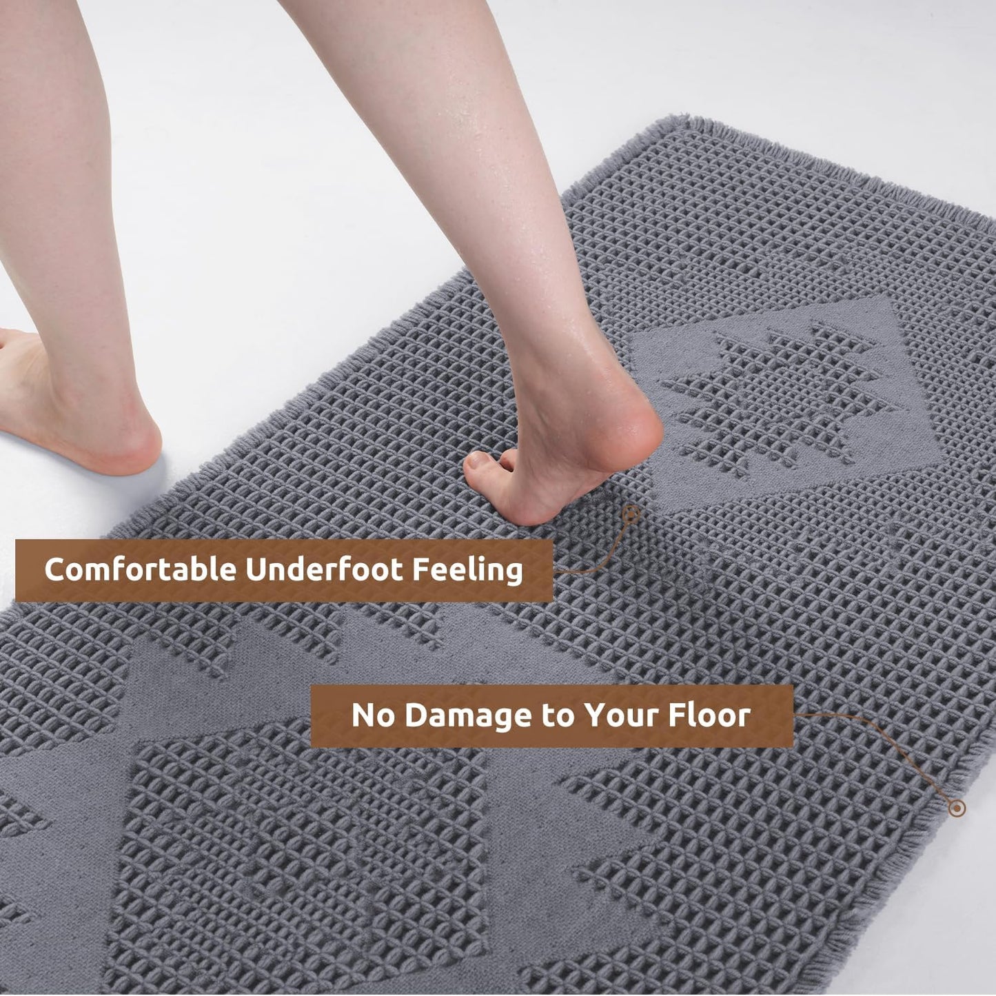 Waffle Design Bath Mat 17"x24" — Soft Absorbent Quick-Dry Non-Slip Rug, Comfortable & Easy to Clean Multi-Purpose Carpet