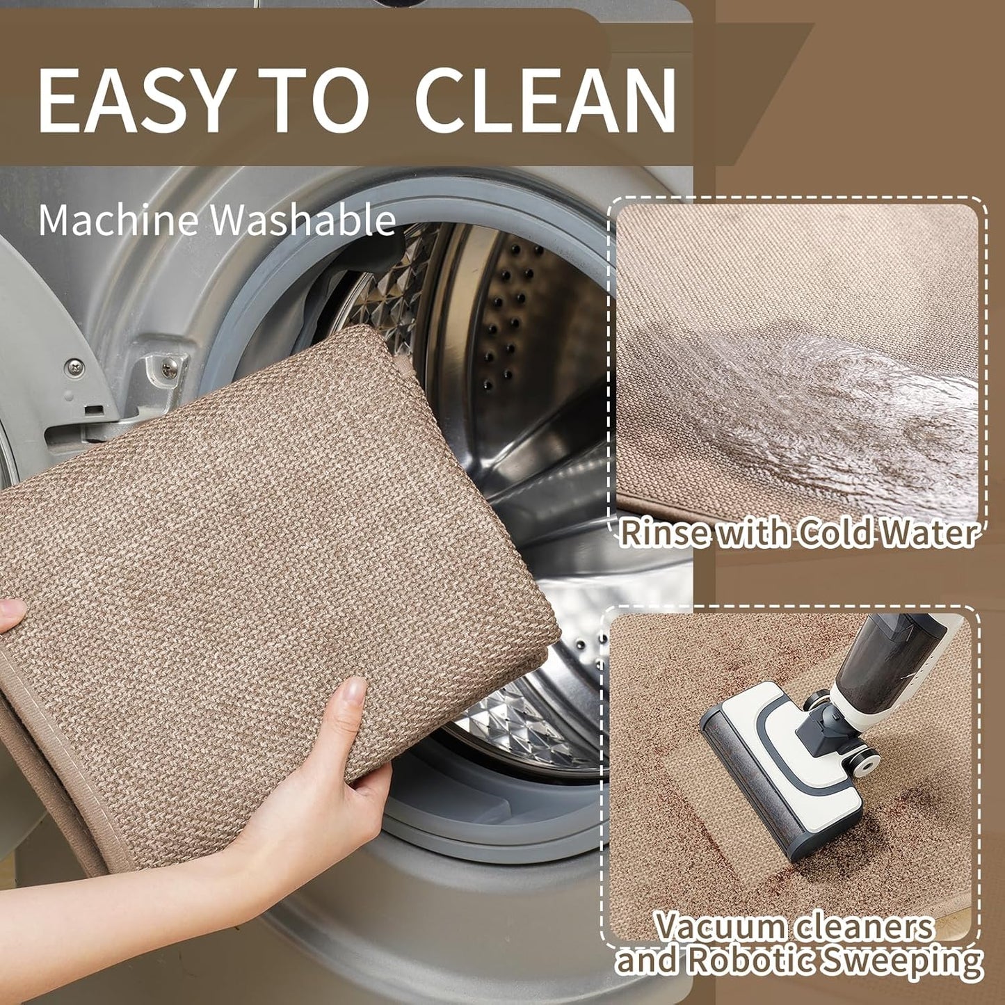 Beige Anti-Slip Absorbent Kitchen Mat 17"x30" Soft Cushioned Rug for Kitchen, Bathroom, Hallway