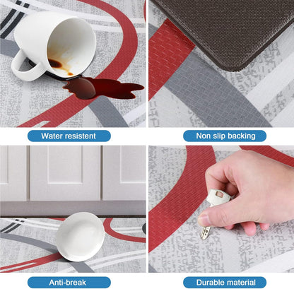 Anti-Fatigue Floor Mat 17.5"x32" Rectangular — 0.4" Thick Modern Abstract Line Design, Waterproof & Oil-Resistant Non-Slip Rug for Kitchen, Bathroom, Hallway
