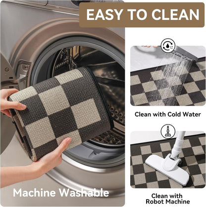 Checkered Non-Slip Floor Mat 17"x30" — Waterproof, Oil-Resistant, Quick-Dry & Easy to Clean Rectangular Rug for Kitchen, Entryway, Bathroom