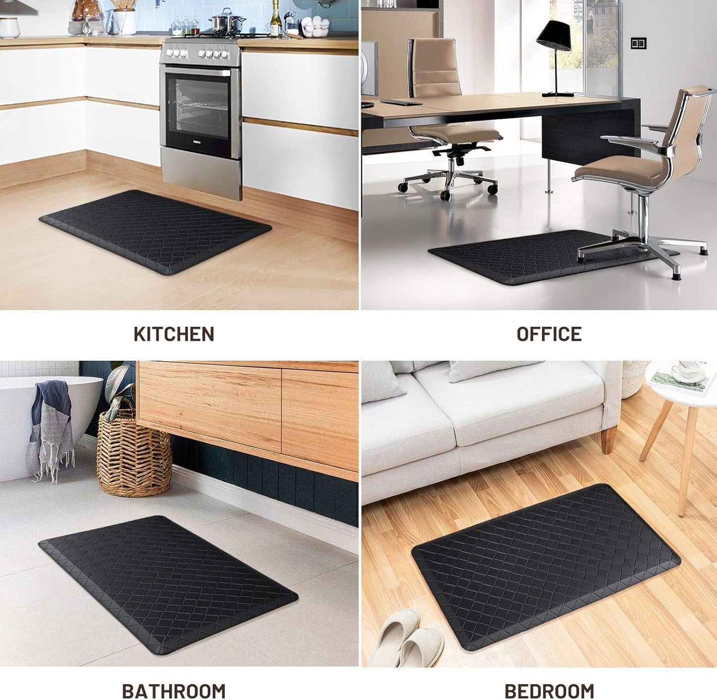 Black Anti-Fatigue Comfort Kitchen Mat 17.3"x28" Thick Cushioned Non-Slip Floor Rug for Kitchen, Office, Laundry Room