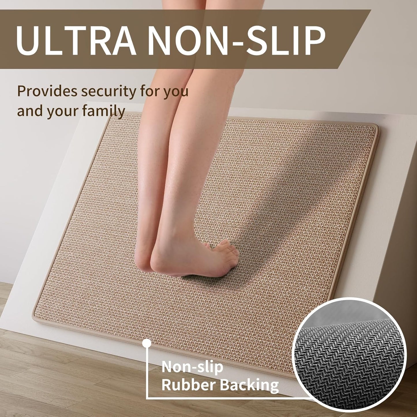 Beige Anti-Slip Absorbent Kitchen Mat 17"x30" Soft Cushioned Rug for Kitchen, Bathroom, Hallway
