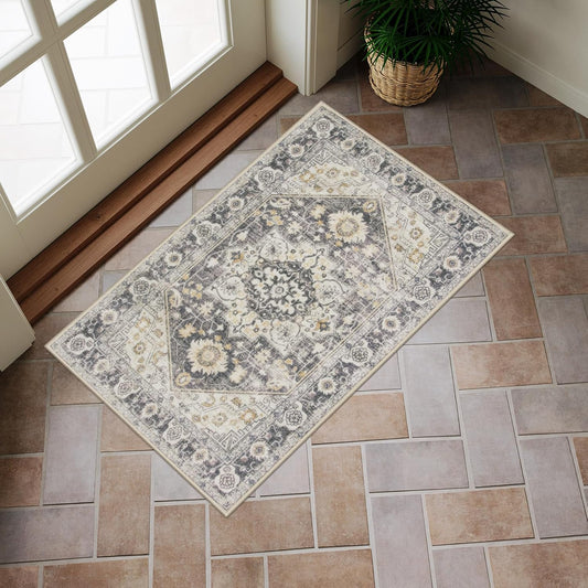 Vintage Pattern Area Rug 1'8"x2'8" Rectangular — Non-Slip, Durable & Absorbent Carpet, Soft Comfort Decorative Mat for Living Room, Entryway, Bedroom