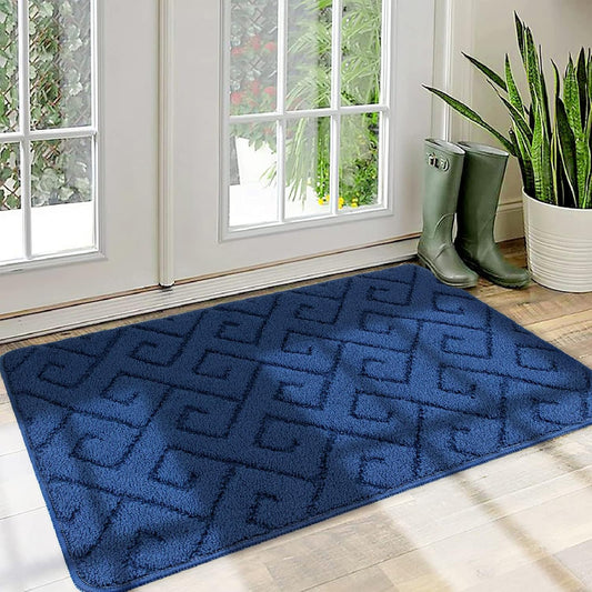 Non-Slip Absorbent Door Mat 1'8" x 2'8" Rectangular — Soft Blue Geometric Pattern Entryway Rug, Quick-Dry & Durable for Indoor/Outdoor Use