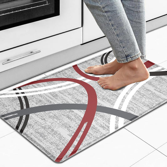 Anti-Fatigue Floor Mat 17.5"x32" Rectangular — 0.4" Thick Modern Abstract Line Design, Waterproof & Oil-Resistant Non-Slip Rug for Kitchen, Bathroom, Hallway