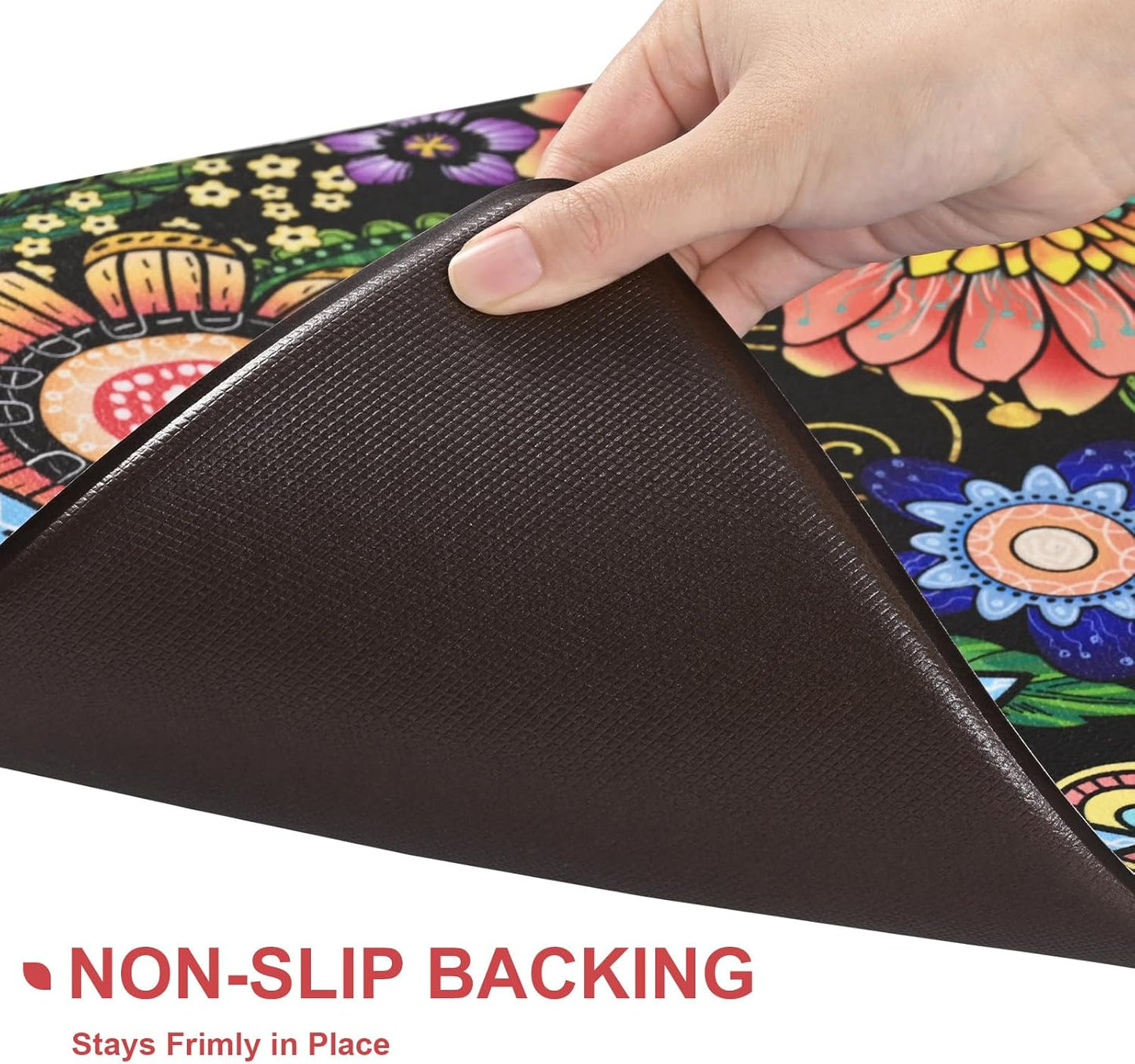 Colorful Floral Non-Slip Floor Mat 18"x30" — 0.4" Thick, Waterproof & Oil-Resistant, Quick-Dry, Soft & Durable Rug for Kitchen, Entryway, Bathroom, Balcony
