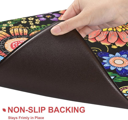 Colorful Floral Non-Slip Floor Mat 18"x30" — 0.4" Thick, Waterproof & Oil-Resistant, Quick-Dry, Soft & Durable Rug for Kitchen, Entryway, Bathroom, Balcony
