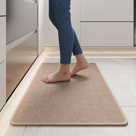 Beige Anti-Slip Absorbent Kitchen Mat 17"x30" Soft Cushioned Rug for Kitchen, Bathroom, Hallway