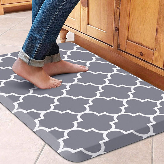 Grey Geometric Anti-Fatigue Kitchen Mat Non-Slip Cushioned Comfort Rug 28×17.3 Inch