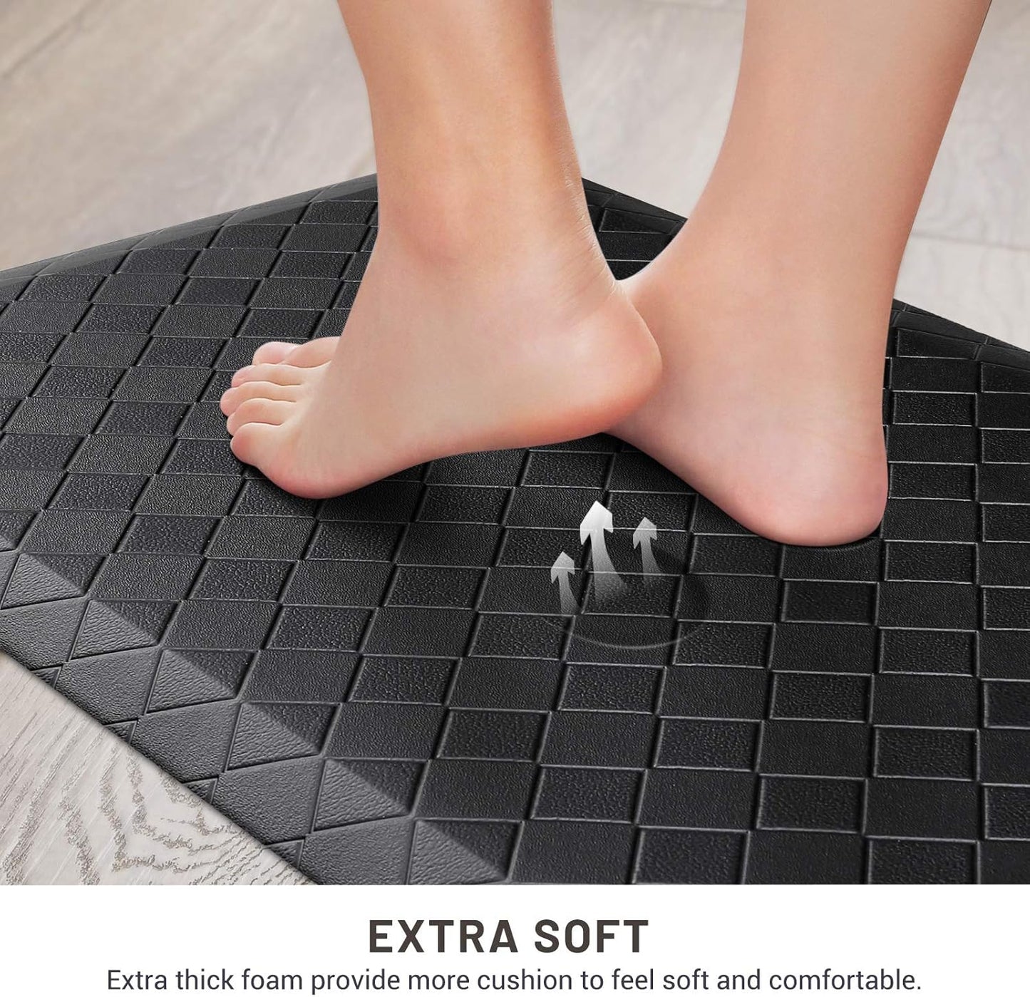 Black Anti-Fatigue Comfort Kitchen Mat 17.3"x28" Thick Cushioned Non-Slip Floor Rug for Kitchen, Office, Laundry Room