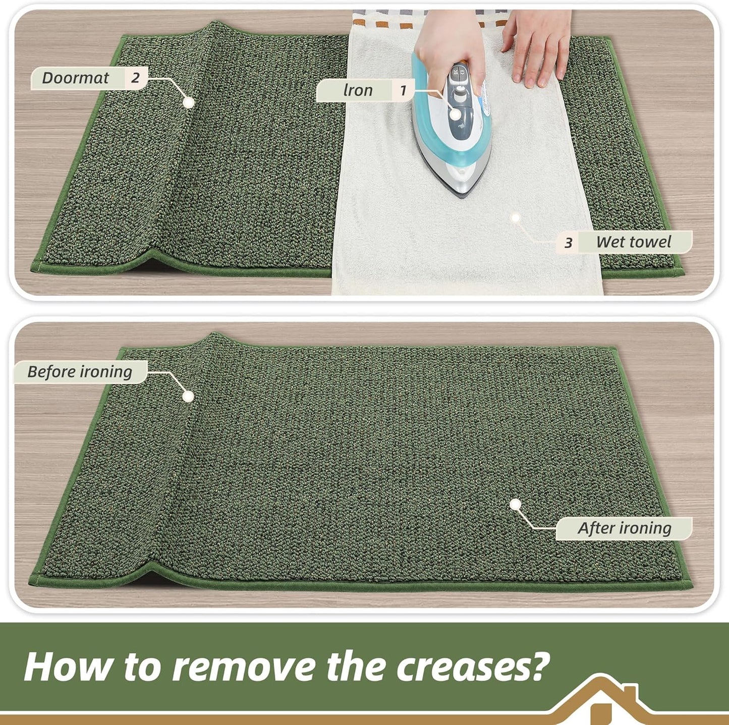 Green Non-Slip Absorbent Door Mat 50×80cm Durable Indoor Outdoor Entryway Rug