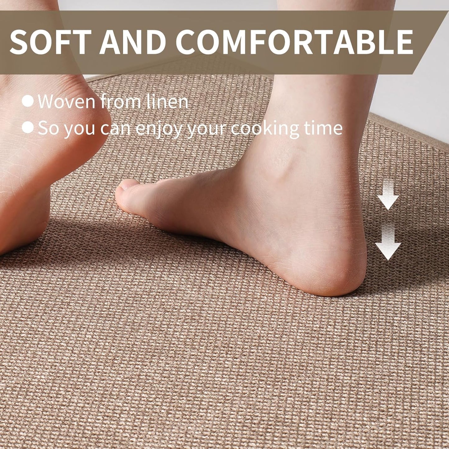 Beige Anti-Slip Absorbent Kitchen Mat 17"x30" Soft Cushioned Rug for Kitchen, Bathroom, Hallway