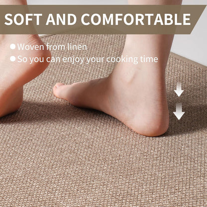 Beige Anti-Slip Absorbent Kitchen Mat 17"x30" Soft Cushioned Rug for Kitchen, Bathroom, Hallway