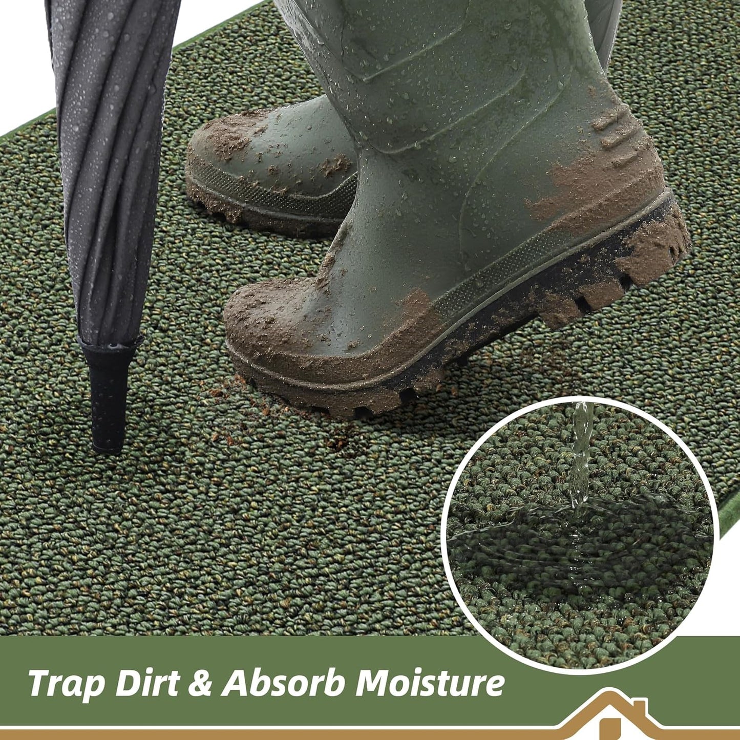 Green Non-Slip Absorbent Door Mat 50×80cm Durable Indoor Outdoor Entryway Rug