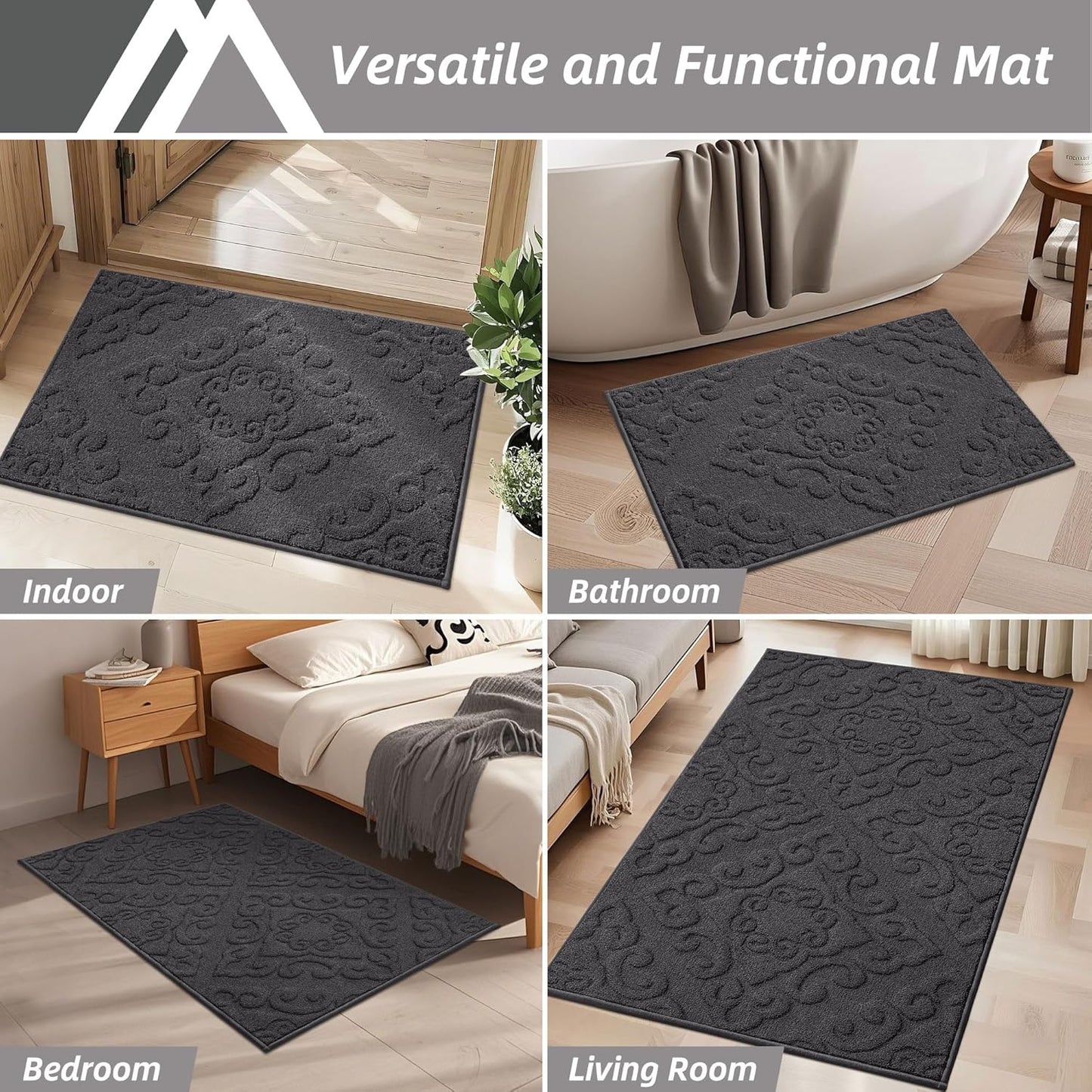 Vintage Embossed Anti-Slip Door Mat – Absorbent Dustproof Entryway Rug (1'8" x 2'8")